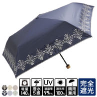 完全遮光 晴雨兼用 超撥水 ブラックコーティング ラメプリント 軽量コンパクトミニ折りたたみ傘 ダマスク柄